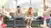 Parents looking stressed while children misbehave