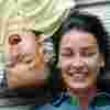 Mother and child smiling with their heads on a pillow